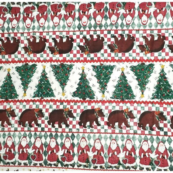 VTG Christmas Tablecloth Bear Moose Santa Snowman Country Farmhouse Cabin READ - Picture 2 of 11